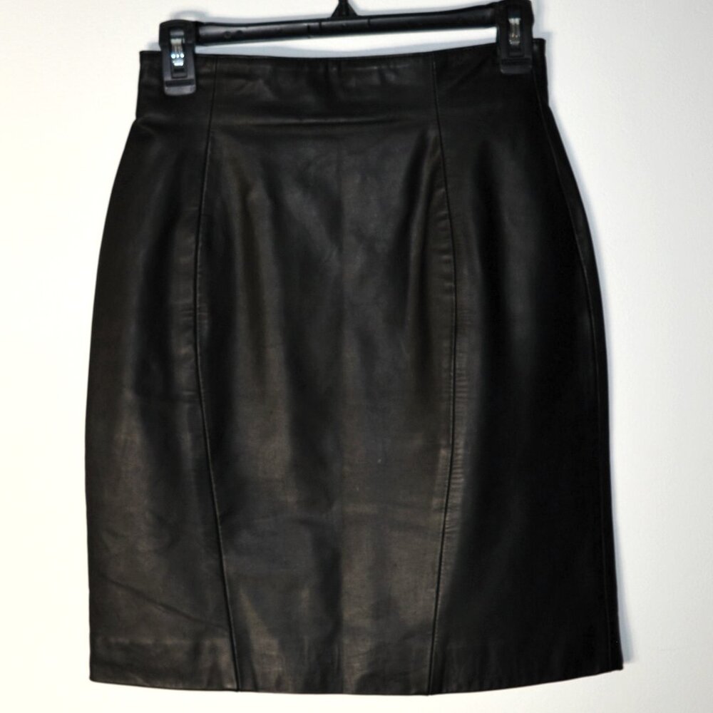 Byrnes & Baker Womens 100% Leather Pencil Skirt Lined Black Size 8 26W x 20.5L